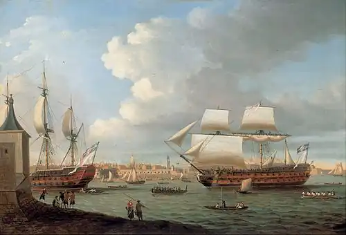 Foudroyant and Pégase entering Portsmouth Harbour (1782)