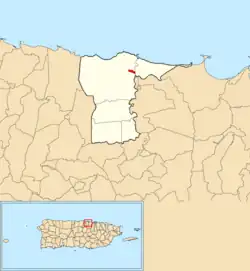 Location of Dorado barrio-pueblo within the municipality of Dorado shown in red