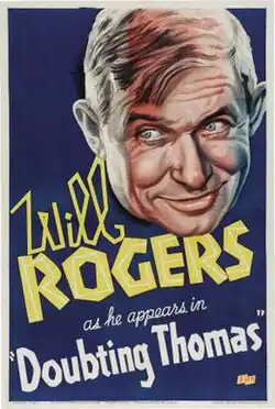Illustrated film poster showing Will Rogers smiling