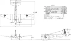 3-view line drawing of the Douglas B-23 Dragon