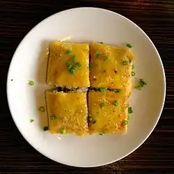 Doupi, named after its outside layer made of green bean powder and eggs