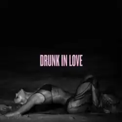 Cover art for "Drunk in Love": a greyscale, side-view photo of Beyoncé in a see-through dress, who lies on a seashore with her right knee raised