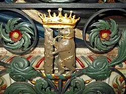 Bear and ragged staff, emblem of the earls, city and county of Warwick. Tomb of Robert Dudley and Lettice Knollys