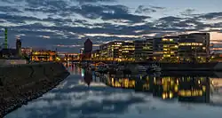 Marina and office buildings at Blue Hour
