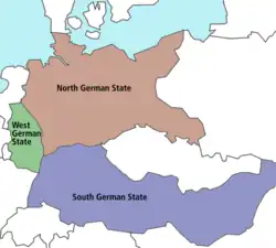 Partition plan from Winston Churchill: &nbsp;&nbsp;North German state &nbsp;&nbsp;South German state, including modern Austria and Hungary &nbsp;&nbsp;West German state