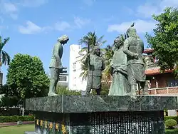 Statues of Koxinga and Dutch emissary at Chihkan Tower, the site where Fort Provintia once stood.