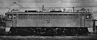 Monochrome side view of locomotive number ED73 1