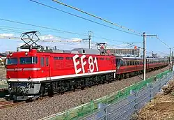 JR East EF81 95 in "Super Express Rainbow" livery in February 2007