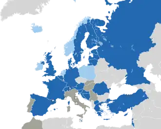 A coloured map of the countries of Europe