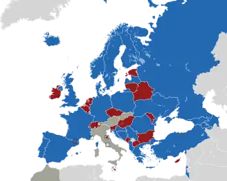A coloured map of the countries of Europe