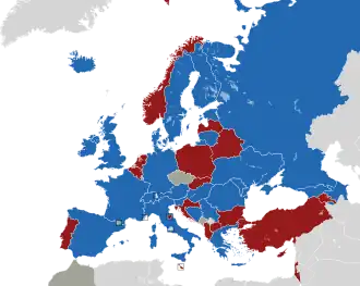 A coloured map of the countries of Europe