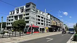 Light rail stop on the street