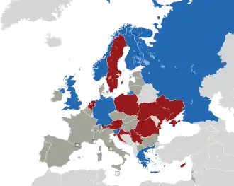 A coloured map of the countries of Europe