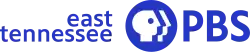All in blue: At right, the PBS network logo. To the left, on two lines, "East" and "Tennessee", all lowercase, right-justified.