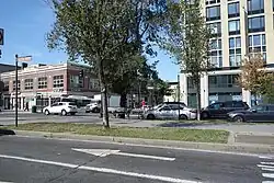 The northern median of Eastern Parkway at Bedford Avenue