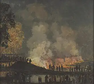 The Burning of Center Bridge by Edward Willis Redfield