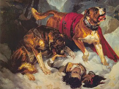 Alpine Mastiffs Reanimating a Distressed Traveller, 1820