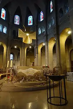Altar and baptismal font.