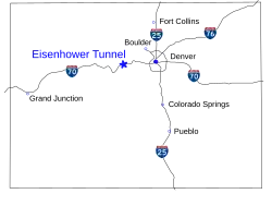 Map of Eisenhower Tunnel in Colorado