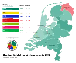 Results by province, shaded according to the vote share won by largest party