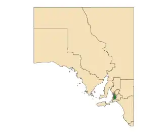 Map of South Australia with electoral district of Heysen highlighted