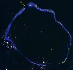 Mike test crater, relative to Enewetak Atoll.