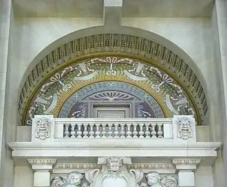Beaux-Arts mosaic of bucrania and festoons on the Grand Palais, Paris, by Charles Girault, 1897–1900