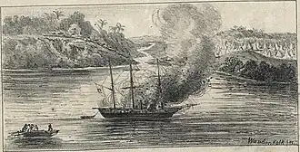 The Jequitinhonha ran under the batteries of the strong enemies, having to be left by the crew. Not being able to get away from the beach, it was burned by the crew.