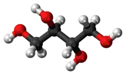 Ball-and-stick model of the erythritol molecule