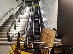 An escalator with its steps removed