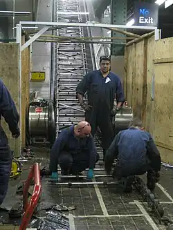 An escalator being repaired at Town Hall station in Sydney, Australia