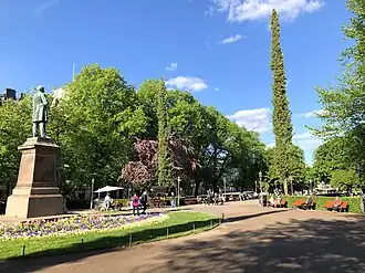 The Esplanadi Park in the city center of Helsinki, Finland, in 2020