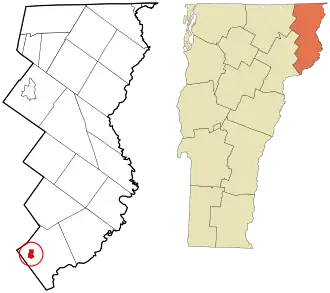 Location in Essex County and the state of Vermont.