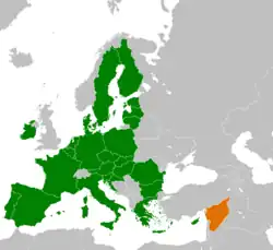 Map indicating locations of European Union and Syria