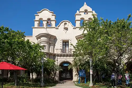 Exterior of mission-style building in Balboa Park