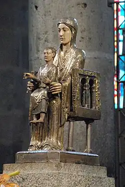 Romanesque&nbsp;– Madonna and Child Entroned, 12th century, walnut, silver, silvered copper and polychrome, Basilique Notre-Dame d'Orcival&nbsp;[fr], Orcival, France[24]