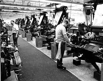 The Florida Times Union employees using linotype machines in 1972