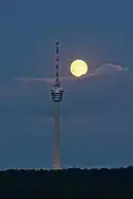 The 216&nbsp;m (709&nbsp;ft) Fernsehturm Stuttgart (Stuttgart Television Tower) at night
