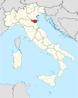 Map highlighting the location of the province of Ferrara in Italy