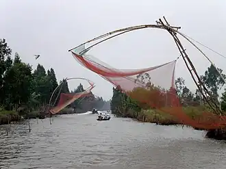 Shore based lift nets in Cà Mau, Vietnam.