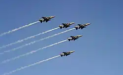 India, Five SEPECAT Jaguars of Indian Air Force in arrow formation fly over Rajpath, on the occasion of the 67th Republic Day Parade, in New Delhi (2016)