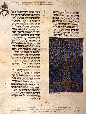 Page from a Hebrew Bible manuscript with an illustration of the Menorah