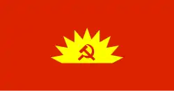 Flag of the Communist Party of Ireland, a red and yellow version of the Sunburst flag.