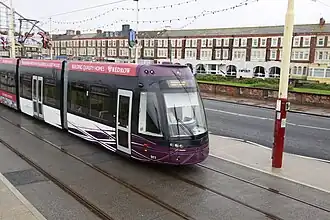 Flexity 2 type tram No. 011 at Burlington Road West tram stop