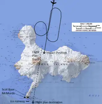Flight path programmed into Air New Zealand Flight 901's autopilot leading directly into Mount Erebus