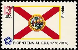 The Florida state flag as depicted in the 1976 bicentennial postage stamp series