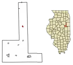 Location of Piper City in Ford County, Illinois.