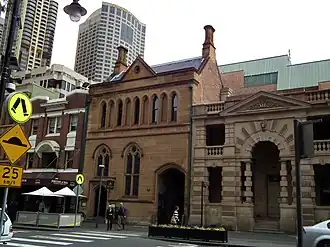 The former ES&A Bank branch building (middle) and Old Police Station (right)