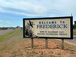 Welcome sign at Frederick, 3-2025