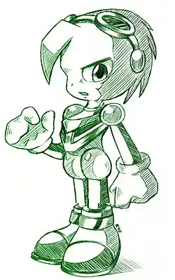 A shaggy-haired alien in a pilot's uniform strikes a serious pose.